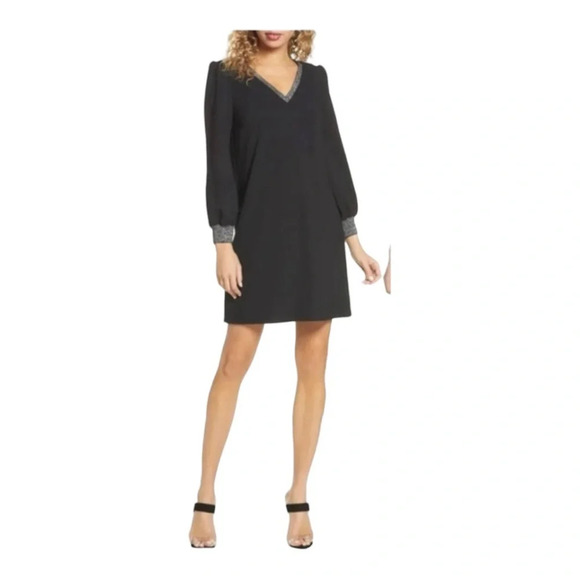 Sam Edelman Metallic Trim Long Sleeve Shift Dress - Picture 5 of 7